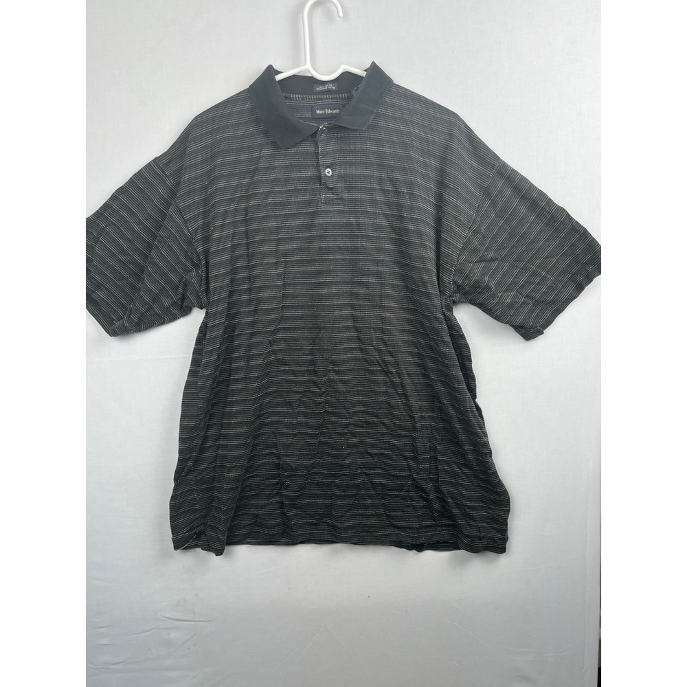 Marc Edwards Polo Shirt Mercerized Cotton Micro Stripe XL Black Grey